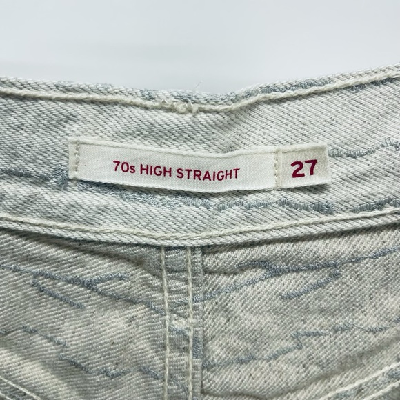 LEVI'S WELLTHREAD® '70S Jeans 27x31 Womens High Rise Straight Fit Stripes Beige - Picture 2 of 14